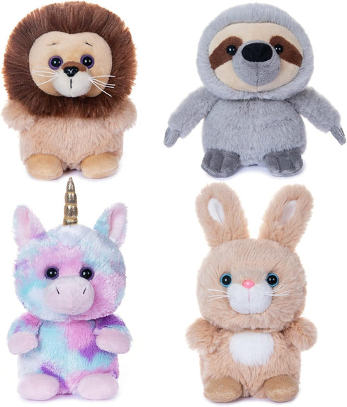 My OLi 5" Plush Toys Set, Bundle of 4 Fairy Tale Animal Toys, Unicorn, Lion, Rabbit, Sloth for Kids