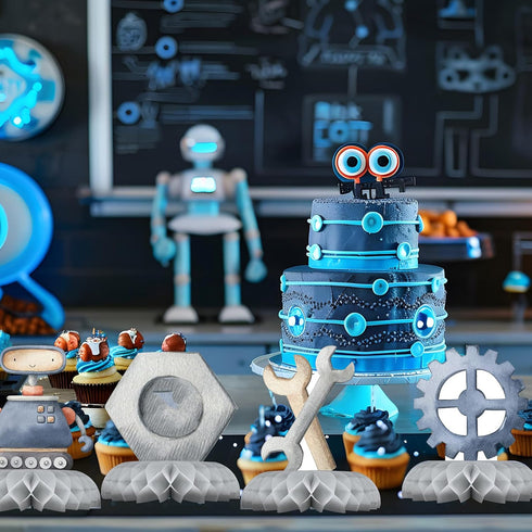 BonBeeDesign 12 Pack Robot Table Decorations - Robot Party Decorations for Kids' Birthday and Baby Shower - Robot Table