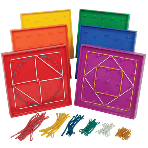 edxeducation Double-Sided Geoboard Set | Set of 6 with Rubber Bands |