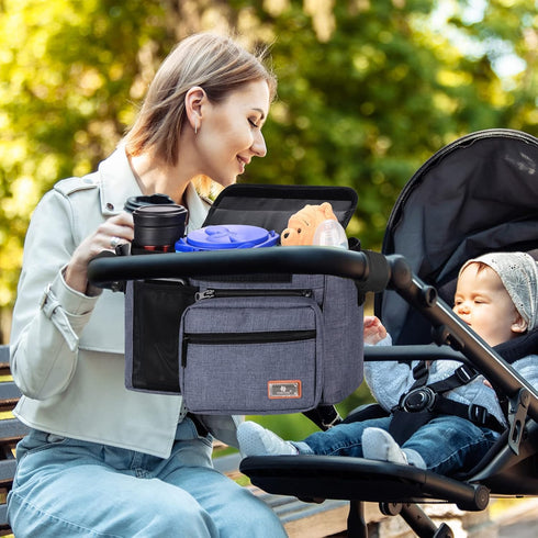 Homlynn Universal Stroller Organizer, Stroller Large Storage Bag with Cup Holders & Shoulder Straps & Detachable