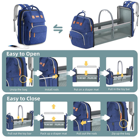 Backpack, ISMGN Diaper Bag Large Diaper Bag, Multifunctional Diaper Bag, Baby Bag, Navy Blue