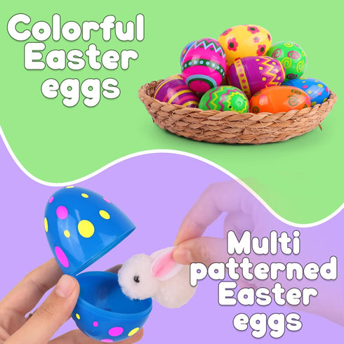 NAWITDA 60 Pack 3 Inch Large Plastic Printed Easter Eggs, Empty Fillable Eggs Bulk for Easter Egg Hunt, Easter Basket