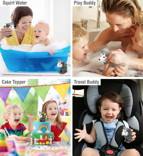 DolliBu Wolf Bath Buddy Squirter Floating Wolf Rubber Bath Toy, Fun Water Squirting Bathtime Play For Toddlers, Cute