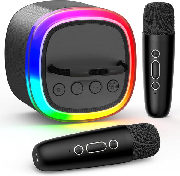 Kids Karaoke Machine, Mini Portable Bluetooth Speaker with 2 Wireless Microphones, Gift for 4-12+ Years Old