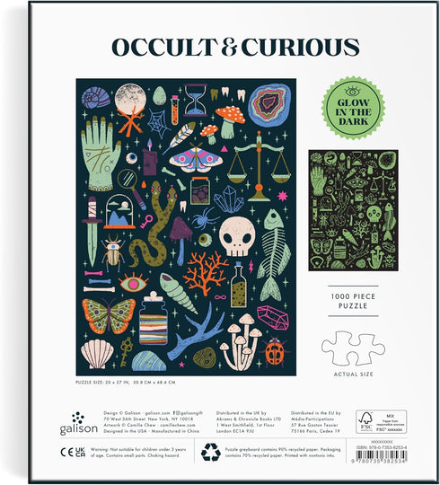 Galison Occult and Curious – 1000 Piece Glow in The Dark Jigsaw Puzzle of Creepy and Spooky Objects
