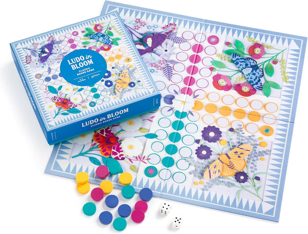 Galison Ludo in Bloom – Floral Version of Classic Ludo Board Game for Family Game Night, 2-4 Players