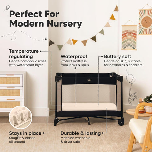 2-Pack Pack 38 26 Pack Waterproof and Play Sheets, Mini Crib Sheets Fitted for Boy, Girl - x Viscose from Bamboo N Play