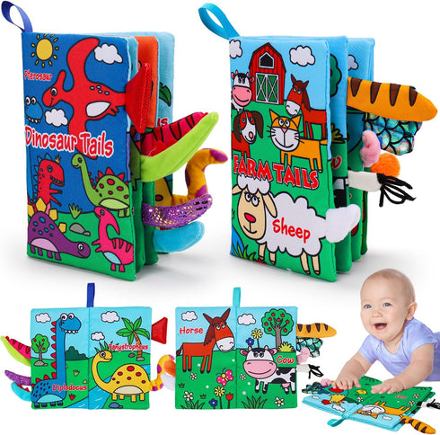 2 PCS High Contrast Crinkle Baby Books for 0-6 Months - Interactive Sensory Touch Feel Infant Travel Gift