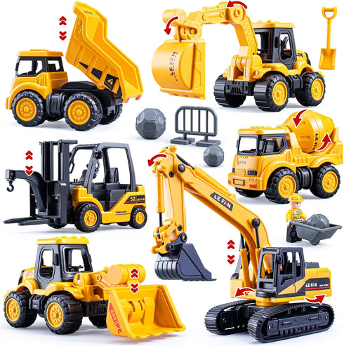 duturpo Mini Construction Trucks Playset for Toddlers, Excavator, Bulldozer, Forklift, Dump Truck, Gift for Kids