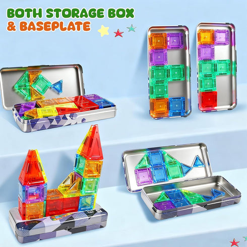 70pcs 3-5 4-8 Magnetic Tiles, Building Blocks with Storage Case, Toddler Toys Magnetic Blocks, Toys for Ages Boys