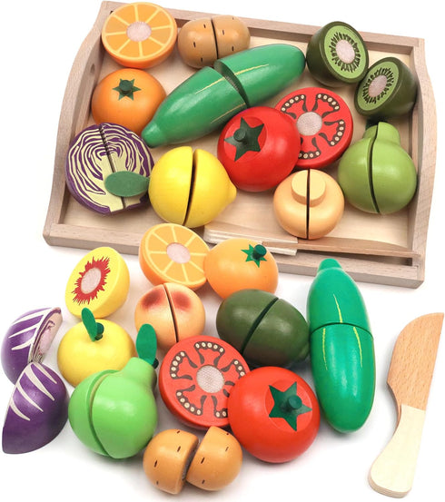 Take Me Away Wooden Cutting Fruit Vegetables Set for Kids - Pretend Play Food Toy