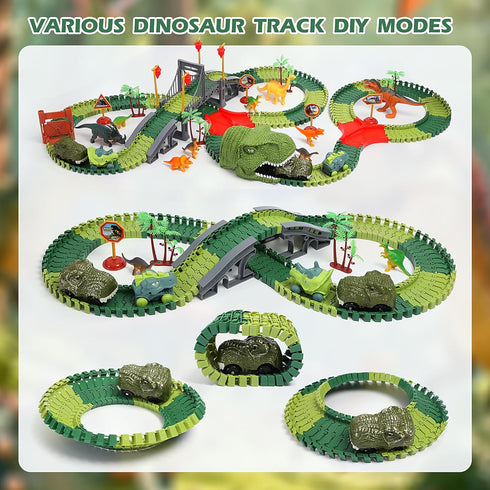 3 4 5 6 7 Playset 280+ FUNBUD Dinosaur Race Track Toys for Kids - Birthday Gifts for Boys Age Year Old, Flexible Race