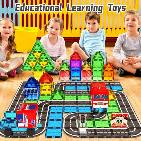 Set, 3 4 5 6 7 Magnetic Tiles Road Car Toddler Magnetic Building Blocks Toys for Year Old Boys Girls, Kids Montessori