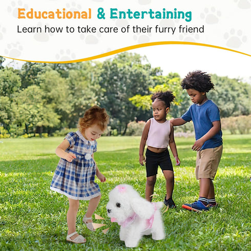 Interactive Walking Plush Puppy Toy, Realistic Robot Dog with Wagging Tail and Grooming Set for Kids Age 3+
