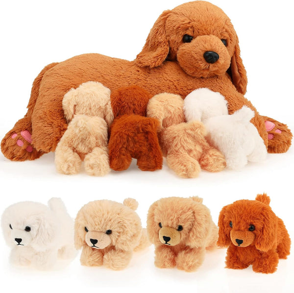 HyDren Nurturing Dog Stuffed Animal Sets Soft Cuddly Nursing Mommy Dog with