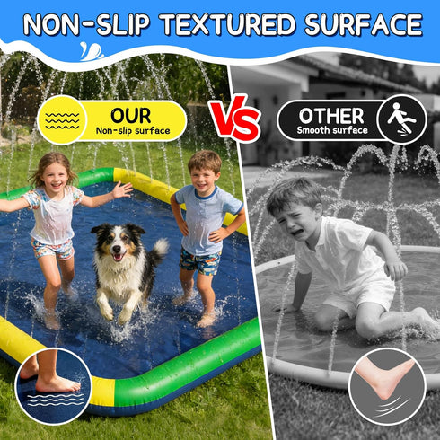 155"-110" 0.5mm Summer 3+ Splash Pad for Kids & Dogs, EPN Extra Large Non-Slip Sprinkler Splash Pad, Thickened PVC