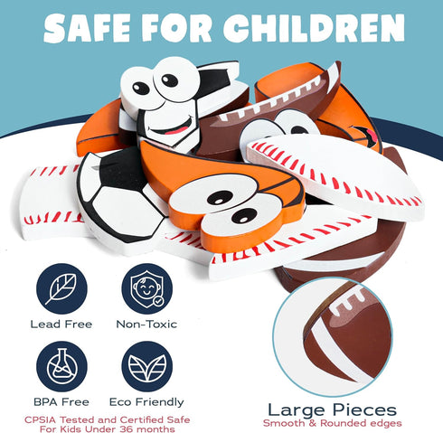 Wooden Puzzles for Toddlers 2-4, Sports Puzzles, Wood Toys for Kids, Basketball, Football, Baseball, Soccer Puzzle