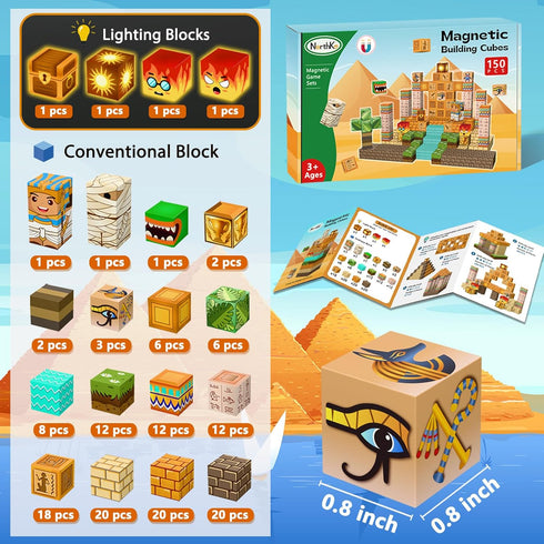 150 0.8",Stacking 3 4 5 6 7 8 12 pcs Magnetic Blocks - Magnetic Building Blocks with Light Up Blocks Mine Magnet Desert