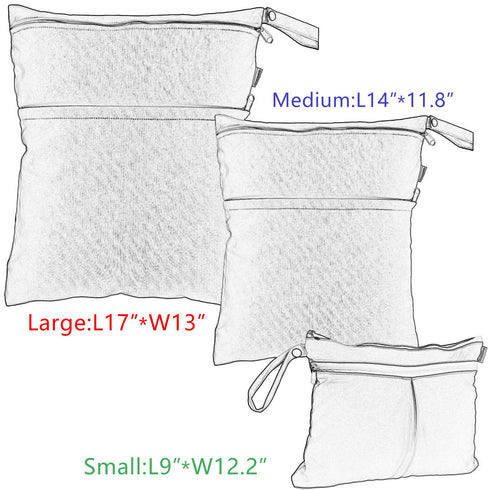 Damero 3Pcs Wet Dry Bag with 2 Zippered Pockets for Cloth Diaper, Swimsuit, Travel, Water-resistant (Whale)