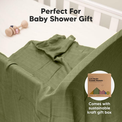 4-Pack Muslin Swaddle Blankets for Boys, Girls - Organic Baby Swaddles for Newborns, Soft & Breathable Receiving Baby