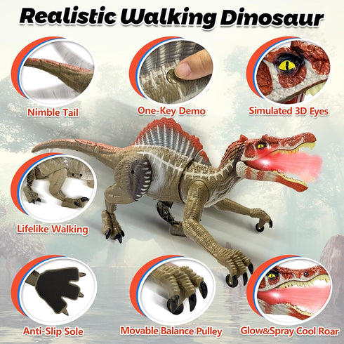 3+ TALGIC- Remote Control Dinosaur Robot - Realistic Walking, Roaring, and Spraying Spinosaurus Toys - Light up