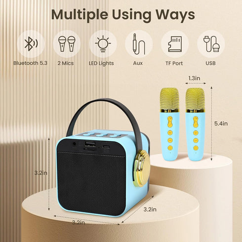 Mini Karaoke Machine for Kids, Portable Bluetooth Karaoke Speaker with 2 Wireless Microphones, Ideal for Parties