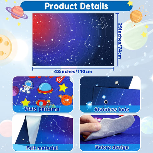 OKOOKO 41PCS Outer Space Felt Board Story Set - 43x29inch Solar System Universe Storytelling with Hooks, Astronaut