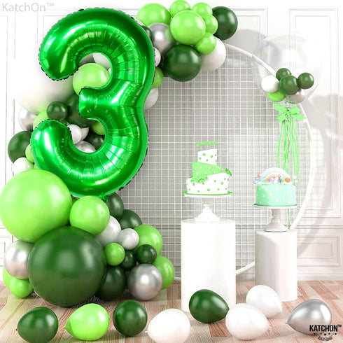 KatchOn Giant Green Number 3 Balloon - 40 Inch, Three Rex Birthday Party Decorations, Green 3 Balloon for Happy Birthday