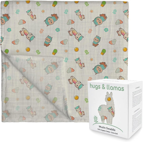 hugs & llamas | 100% Organic Cotton Muslin Swaddle Blankets | Unisex