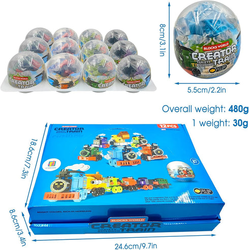 Sets, 12PCS 6 1 Sets, Mini Building Block Vehicle Train Toys Building Blocks, in STEM Toys Eggs Building Party Favors