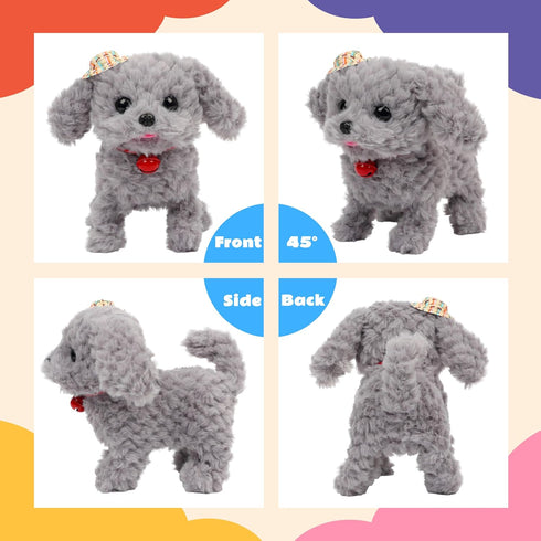 Cuteoy Walking Grey Dog Stuffed Animal, Talking Wagging Nodding Educational Plush Puppy Toy for Girls Boys