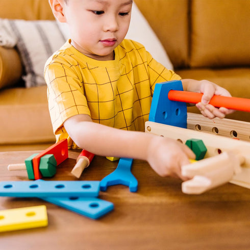 Melissa & Doug Take-Along Tool Kit, Wooden Construction Toy, 24 pcs, Multicolor, 10.0 x 5.55 x 4.75