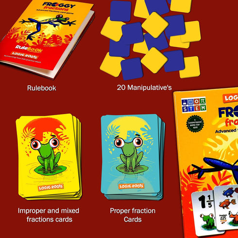 24 72 10 Froggy Fractions Math Games for Fourth Grade and up, Fraction Manipulatives Proper, Improper, and Mixed