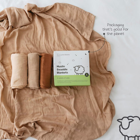 Set, 4 Pack Muslin Baby Swaddle Blankets, Soft Bamboo Cotton Blend, Lightweight Breathable Multi-Use Swaddle, Nursing