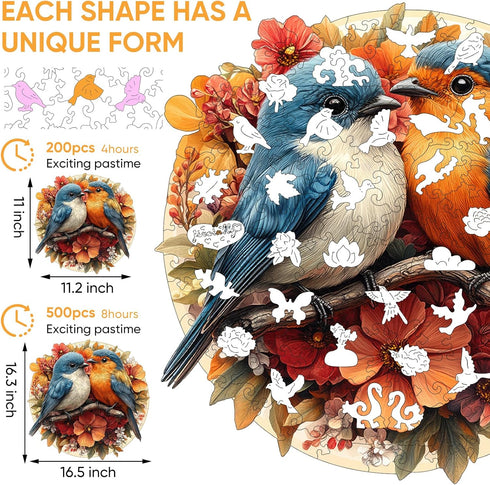 500 16.3x16.5 Jiroinlly Wooden Puzzles for Adults Pieces, Two Cute Birds, Unique Shaped Jigsaw Puzzle, Relaxing Gift