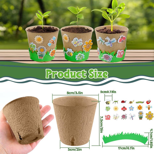 JYNTERPLAY 18 Pack 18 108 Spring Garden Paper Pot Craft Kit Include Pcs Paper Mache Pots and Pcs Adhesive Foam Stickers