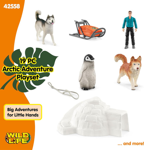 19 Playset Set 3 8 42558 schleich Wild Life - PC Antarctic Expedition with Ranger, Husky Dogs, and Penguin Animal