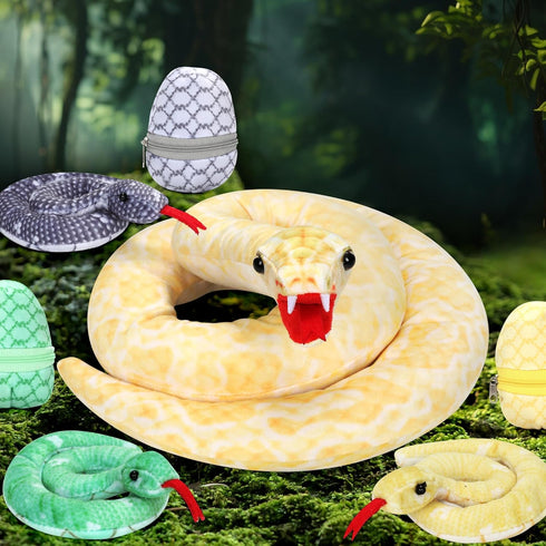 53 Inch Giant Snake Plush Mommy with 3 Babies - Realistic Golden Python Stuffed Animal Easter Gift for Kids