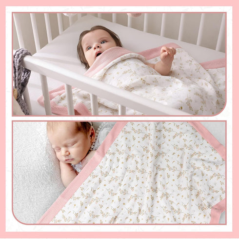 Hillsuren 30x40 Inch 5 Flower Waffle Baby Blanket, Muslin Swaddle Blanket, Soft Layers Crib Stroller Nursery Receiving