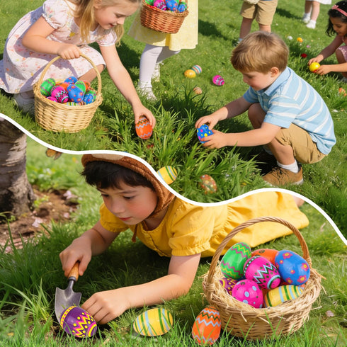 NAWITDA 48 Pack 2.4 Inch Plastic Printed Easter Eggs, Empty Fillable Eggs Bulk for Easter Egg Hunt, Easter Basket