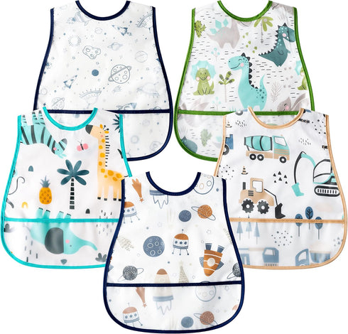 R HORSE 5Pcs Baby Bibs Set Toddler Bibs with Crumb Catcher Pocket