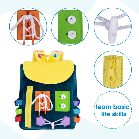 Busy Board - Toddler Backpack with Buckles and Learning Activity Toys for Developing Fine Motor Skills