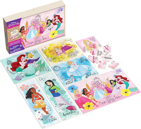 Disney Princess 7 Wood Puzzles Jigsaw Bundle: 12-Piece, 16-Piece, 24-Piece for Kids Ages 4 and Up