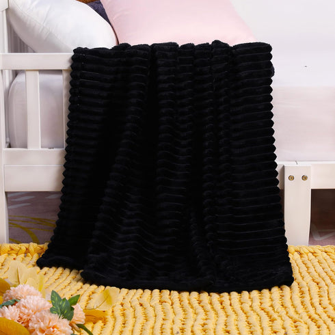 30x40 Inches, NTBAY Plush Flannel Baby Blanket, Soft and Warm Toddler Blanket with Striped Texture for Stroller, Crib