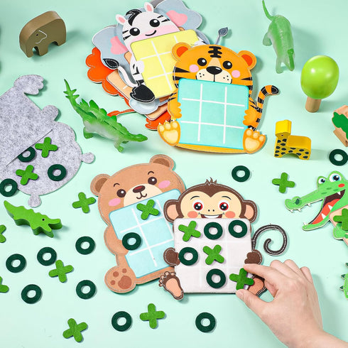 Capoda 24 Pack Jungle Animals Safari Theme Party Favors, Tic Tac Toe Strategic Board Game with Storage Bags
