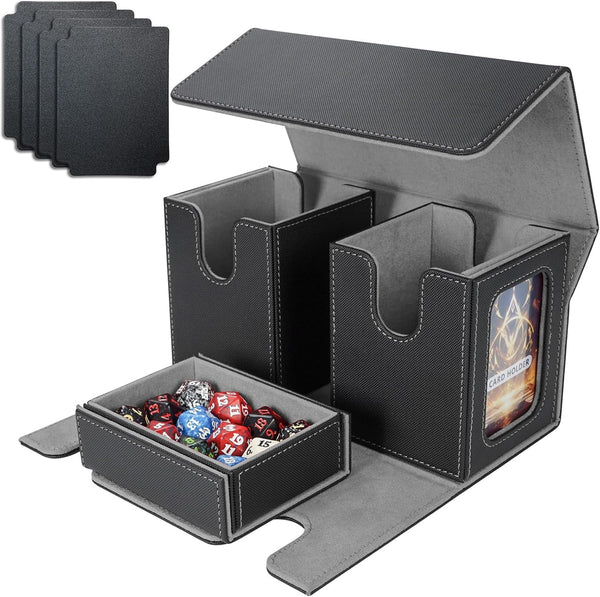 AFIING MTG Commander Card Storage Box - Fits 200 Double Sleeved Cards, 3-in-1 Card Deck Case, Strong Magnet Organizer