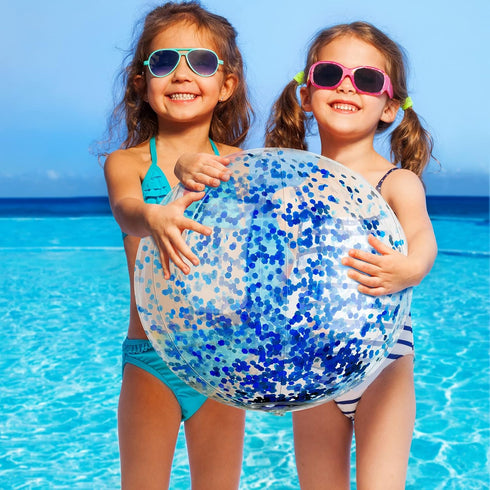 20 Pcs Inflatable Glitter Beach Ball, 24 Inch and 16 Inch Clear Beach Balls for Kids Adults Outdoor Summer Birthday