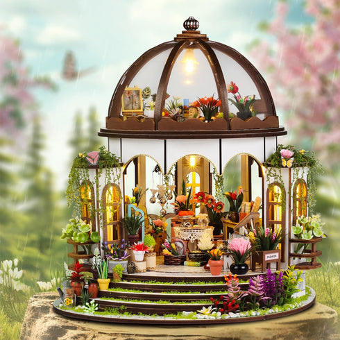 1:24 TuKIIE DIY Miniature Dollhouse Kit with Furniture, Scale Creative Room Mini Greenhouse Wooden Doll House for Kids