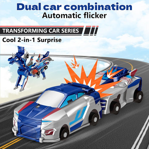 2 Intoypad Collision Transforming Dinosaur Car Toy, Magnetic Cars Transform into Dinosaur Toys for Kids Toddler Fun