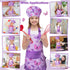 Set 2Pcs 3-6 R HORSE Kid Apron and Chef Hat - Purple Butterfly Toddler Kitchen Apron for Girls, Adjustable Role Play